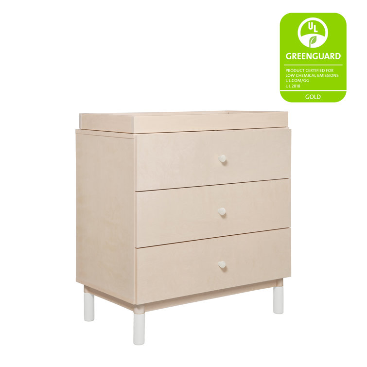 Washed Natural and White 3-Drawer Changing Table Dresser