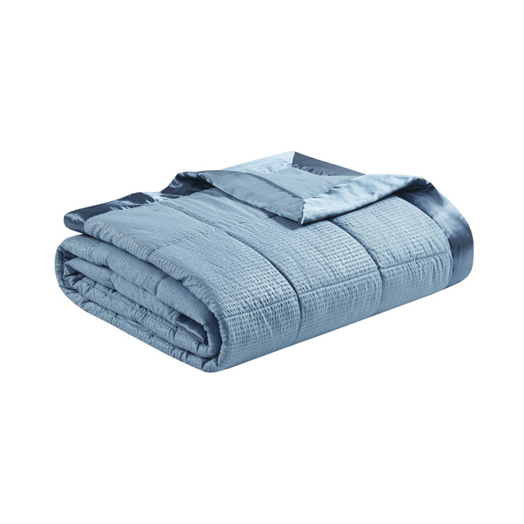 King Slate Blue Quilted Down Alternative Blanket with Satin Trim