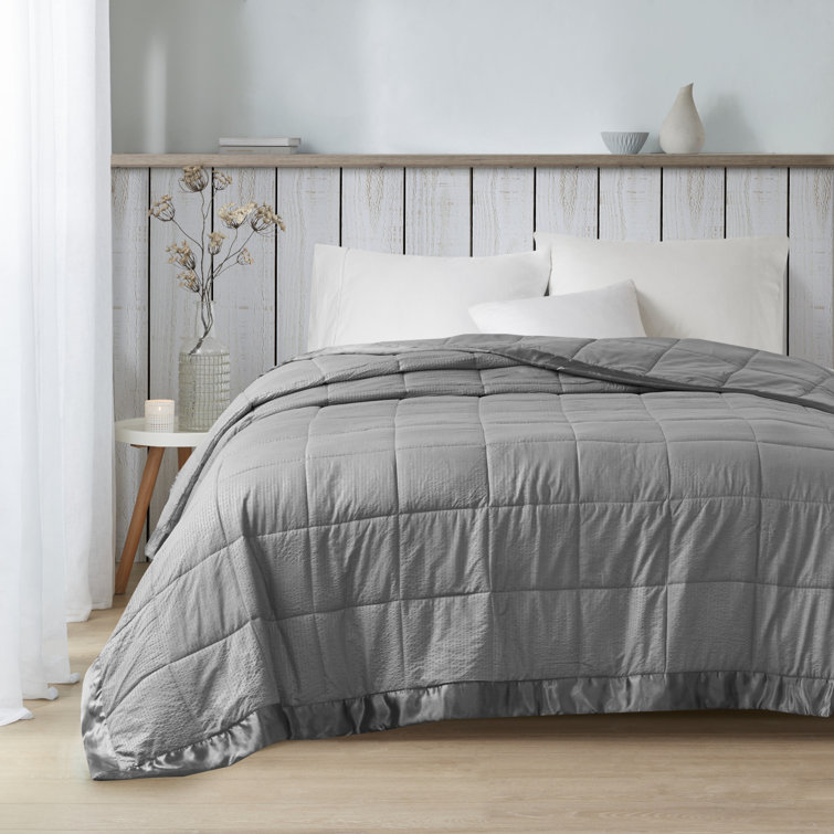 Charcoal Full/Queen Down Alternative Blanket with Satin Trim