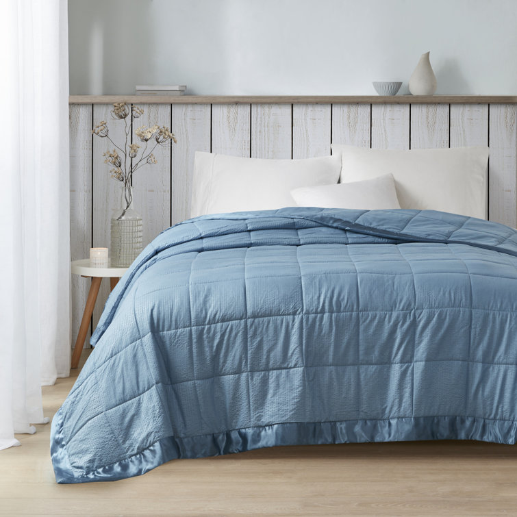 King Slate Blue Quilted Down Alternative Blanket with Satin Trim