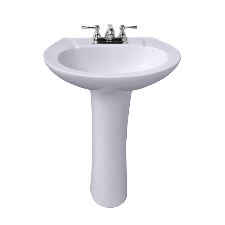 White Vitreous China Pedestal Sink with Overflow