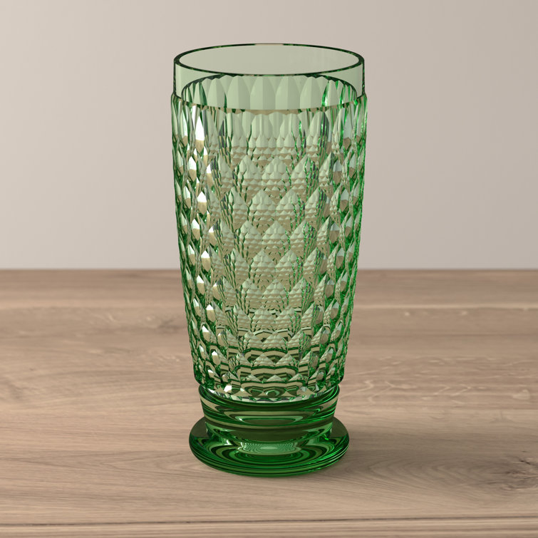 Set of 4 Dark Olive Green Lead-Free Crystal Highball Glasses