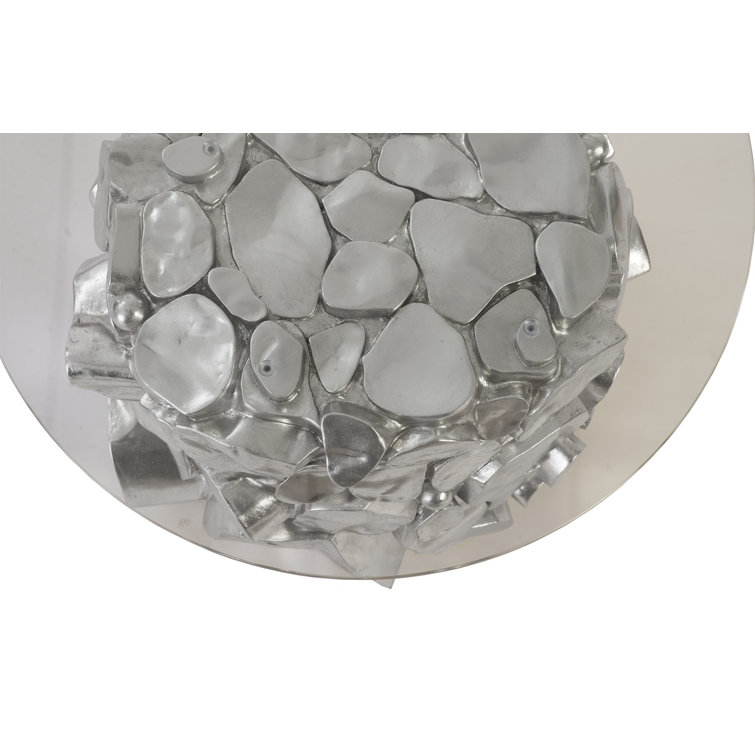 24" Silver Glass Round Contemporary Side Table
