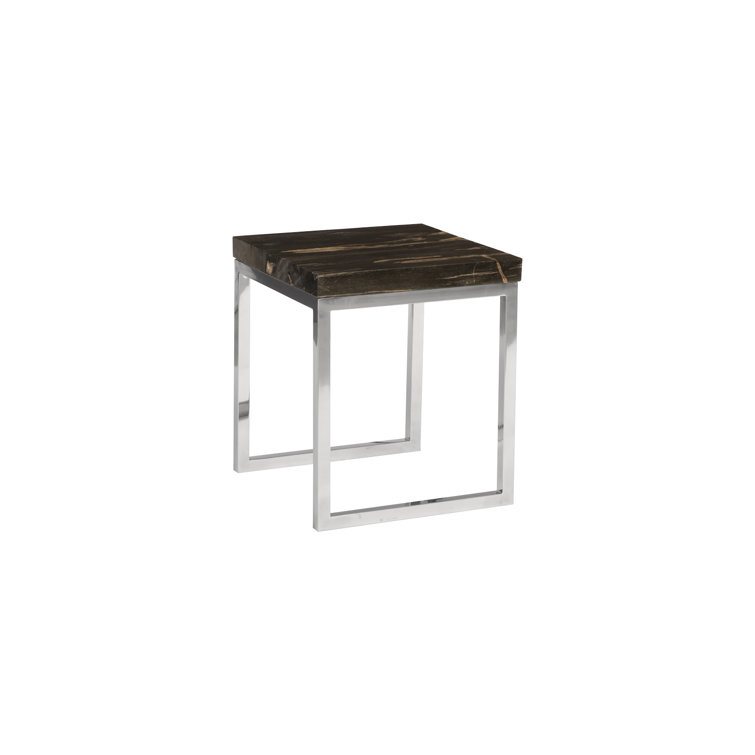 Medusa's Charm 20" Square Petrified Wood & Metal Side Table