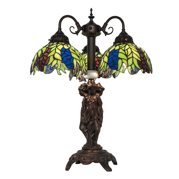 Elegant Tiffany 3-Light Mahogany Bronze Desk Lamp with Stained Glass
