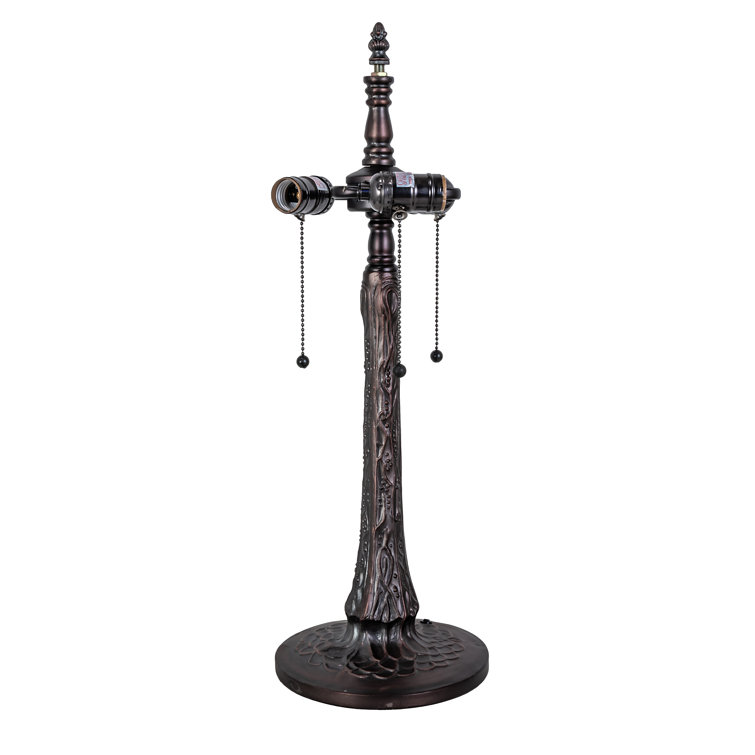 22" Mahogany Bronze Stained Glass Table Lamp with Ruby and Amber Accents