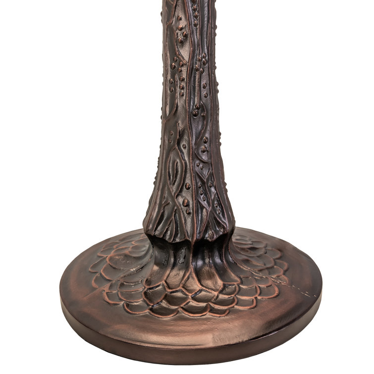 22" Mahogany Bronze Stained Glass Table Lamp with Ruby and Amber Accents