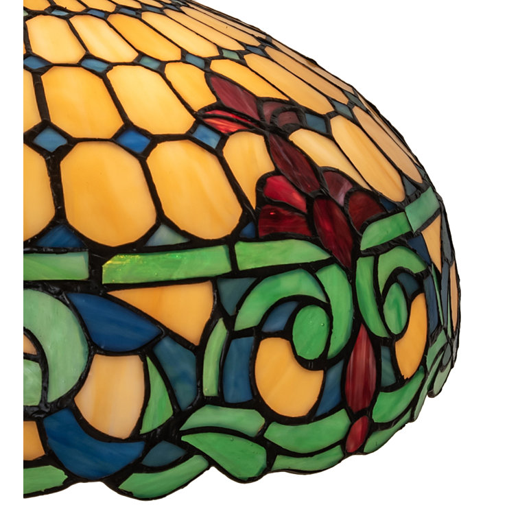 22" Mahogany Bronze Stained Glass Table Lamp with Ruby and Amber Accents