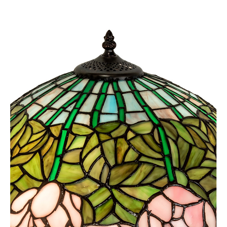 Passion Pink Cabbage Rose 3-Light Stained Glass Table Lamp