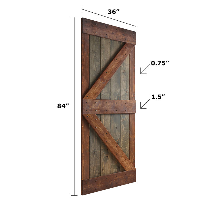 Aged Barrel Dark Walnut Pine Wood Sliding Barn Door with Hardware Kit