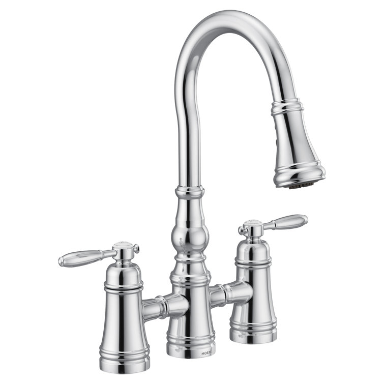 Chrome Traditional Double Handle Pull-Down Kitchen Faucet