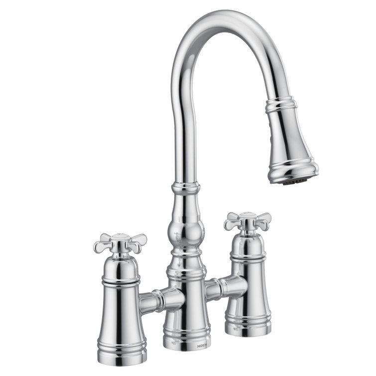 Chrome Traditional Double Handle Pull-Down Kitchen Faucet