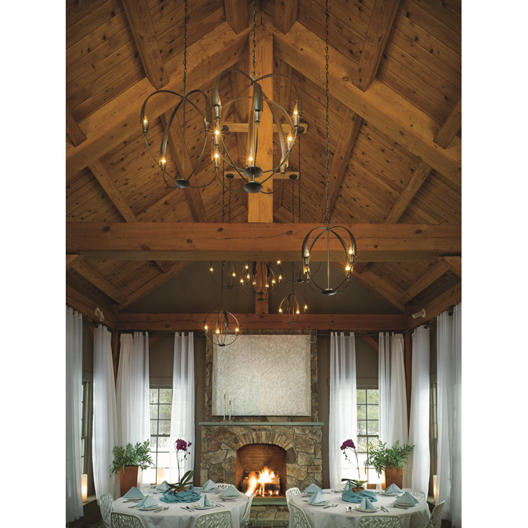 Dark Smoke Bronze Globe Orb Chandelier with Tapered Steel Petals