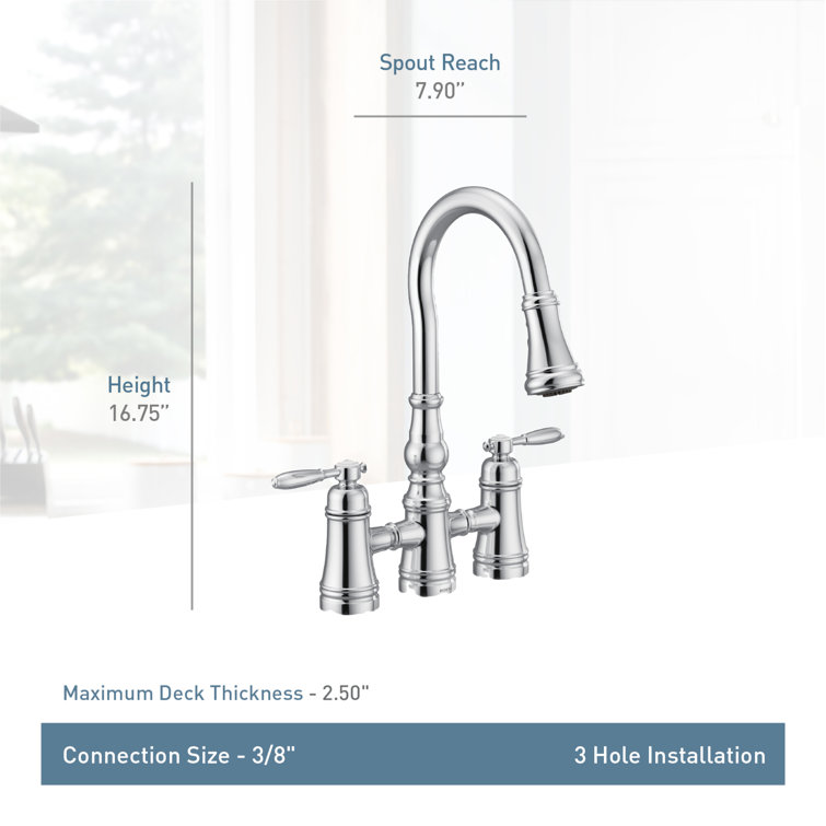 Chrome Traditional Double Handle Pull-Down Kitchen Faucet