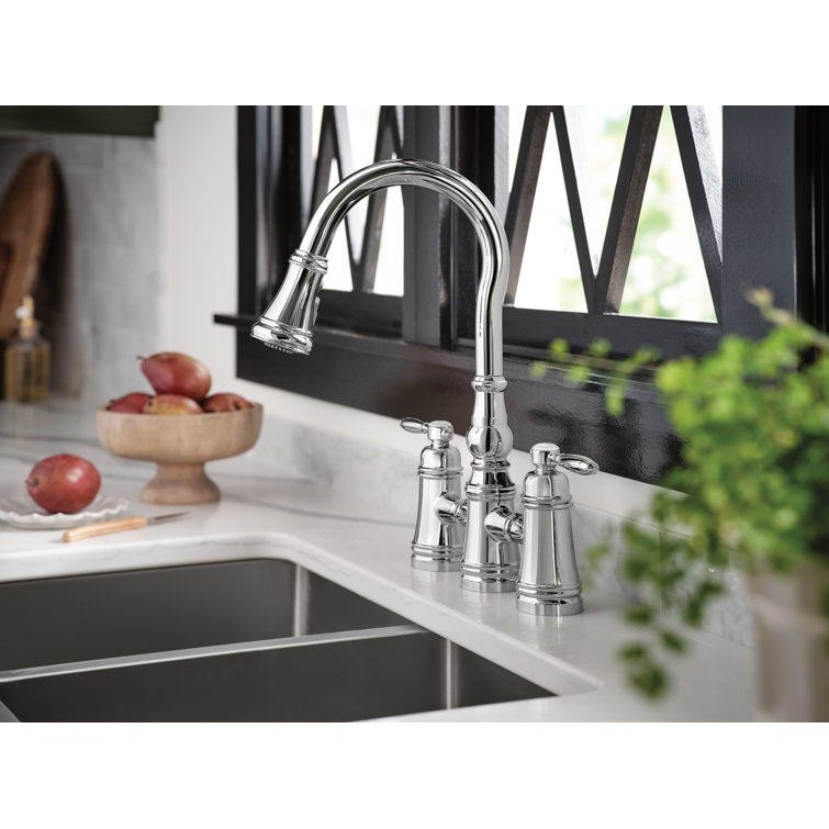 Chrome Traditional Double Handle Pull-Down Kitchen Faucet