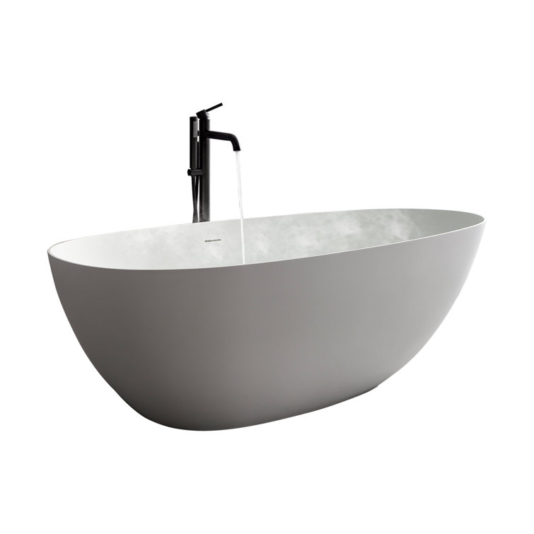 67'' White Stone Resin Freestanding Soaking Bathtub