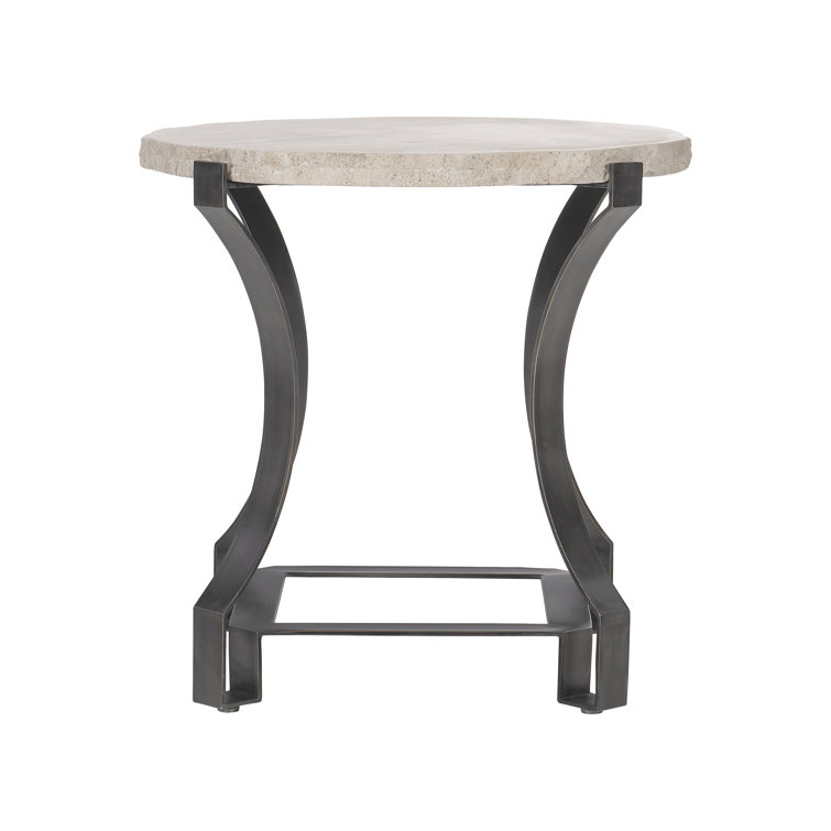 Transitional Cream Round Stone and Metal Side Table 26"