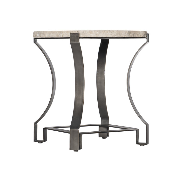 Transitional Cream Round Stone and Metal Side Table 26"