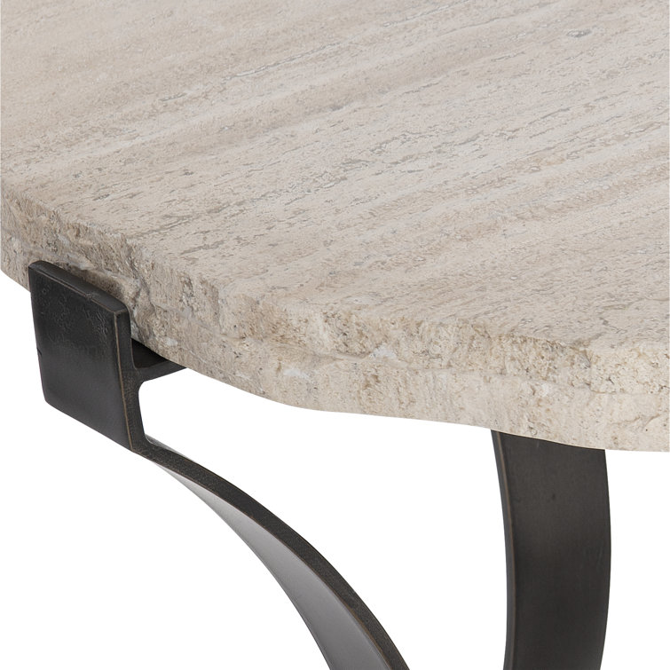 Transitional Cream Round Stone and Metal Side Table 26"