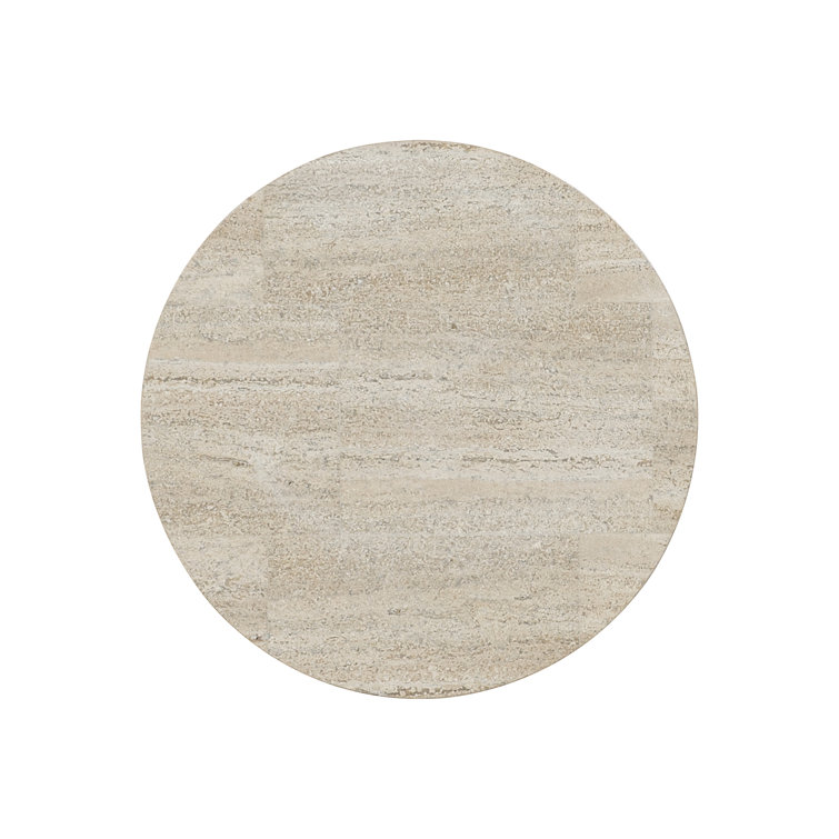 Beige and Black Round Stone Metal Accent Table