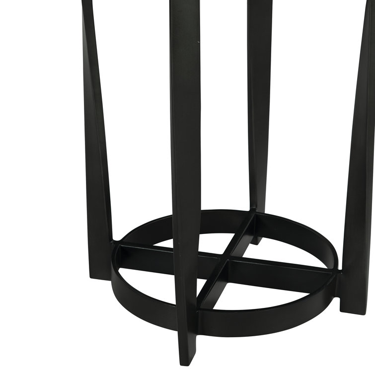 Beige and Black Round Stone Metal Accent Table