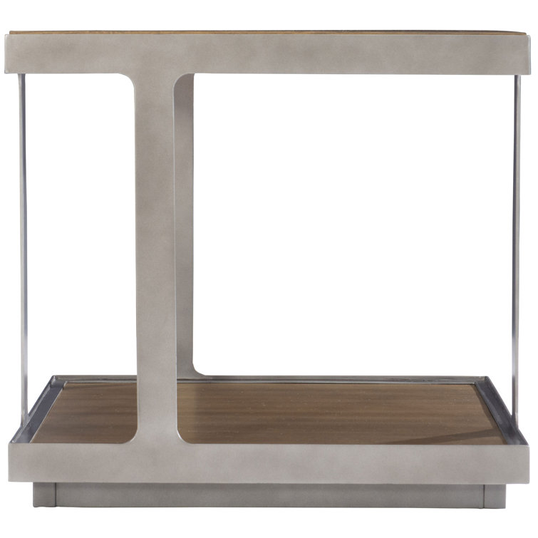 Transitional Quartered Oak and Steel Square End Table in Gray/Brown