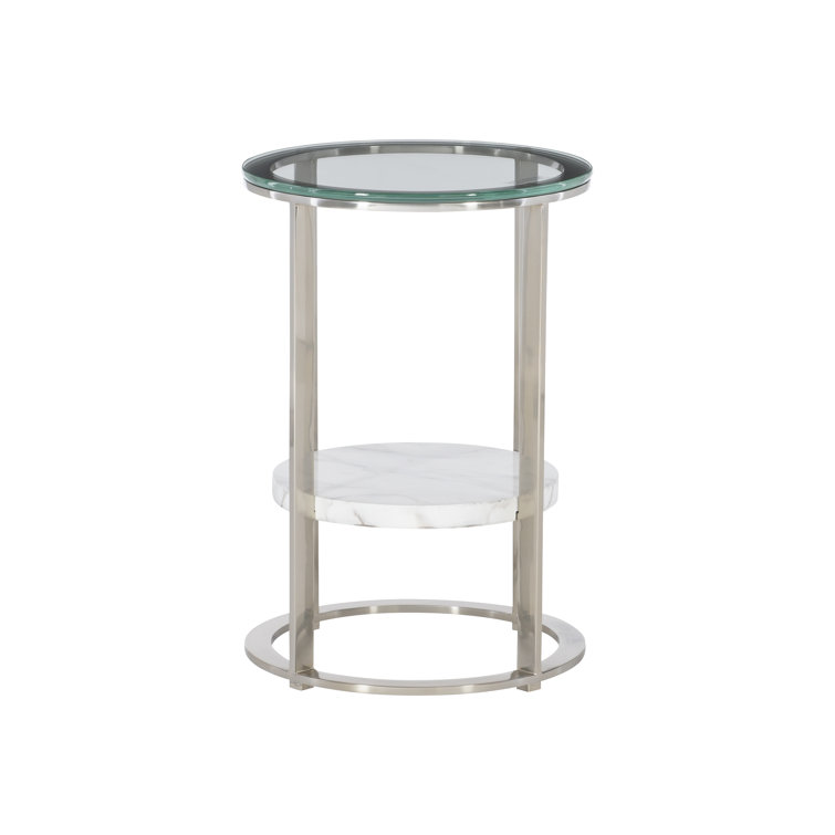 Transitional Silver Mist Round Stone & Metal Accent Table
