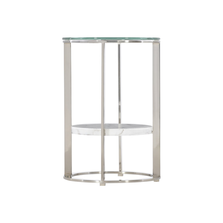 Transitional Silver Mist Round Stone & Metal Accent Table