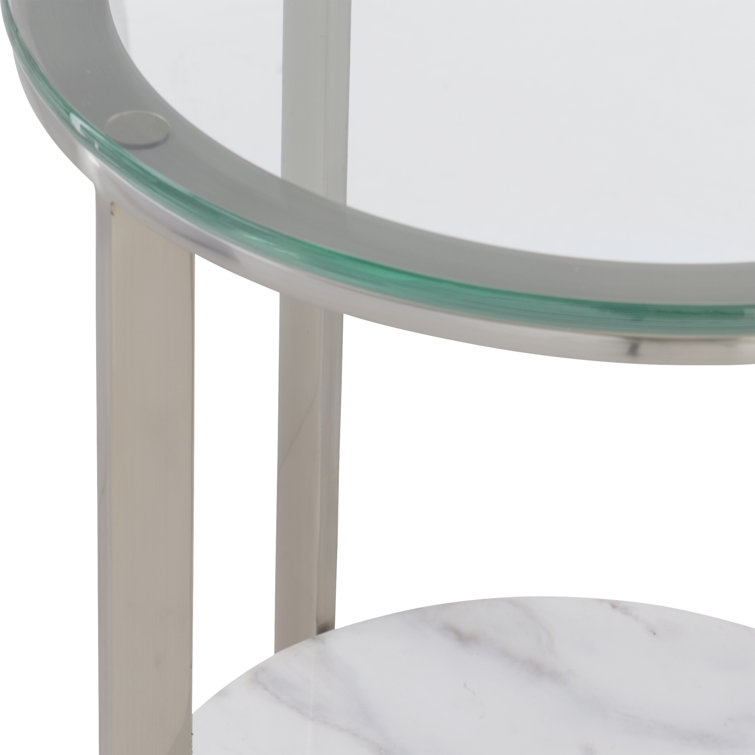 Transitional Silver Mist Round Stone & Metal Accent Table