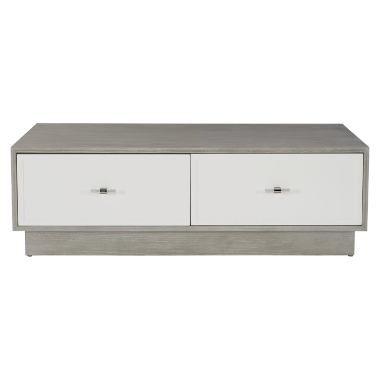 Transitional Cerused Greige Oak Cocktail Table with White Storage Drawers