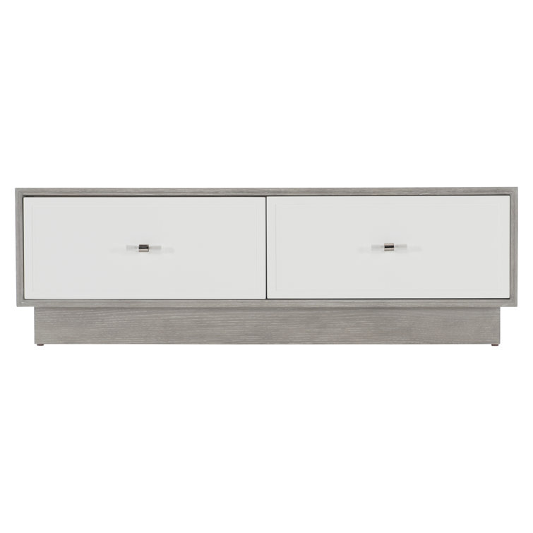 Transitional Cerused Greige Oak Cocktail Table with White Storage Drawers