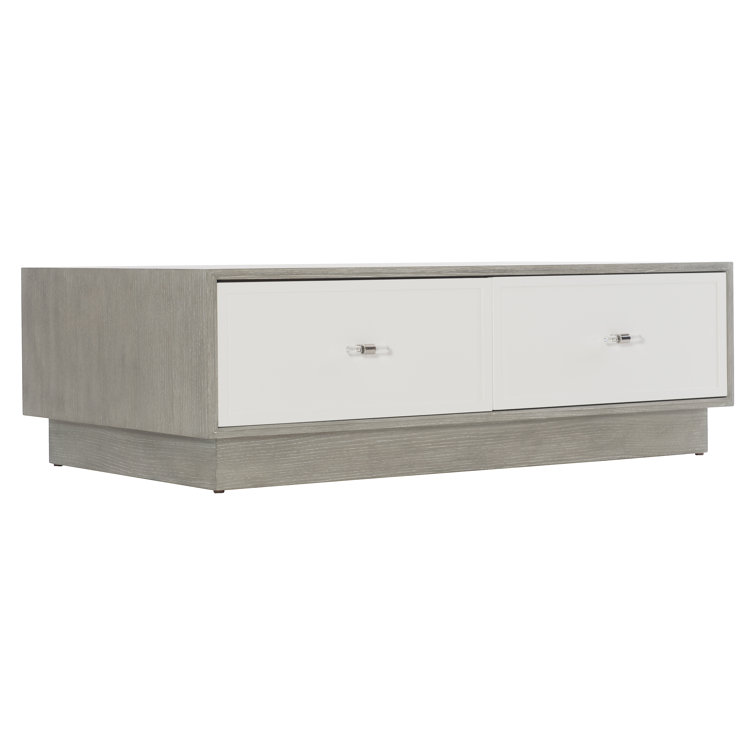 Transitional Cerused Greige Oak Cocktail Table with White Storage Drawers