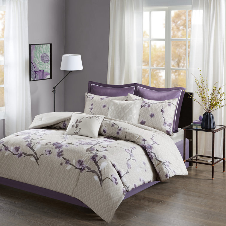 California King Purple Cotton 8-Piece Bed in a Bag Set