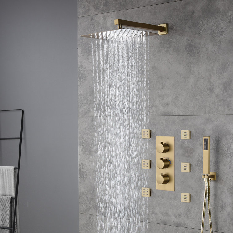 Brushed Gold Stainless Steel Dual Shower System with Handheld