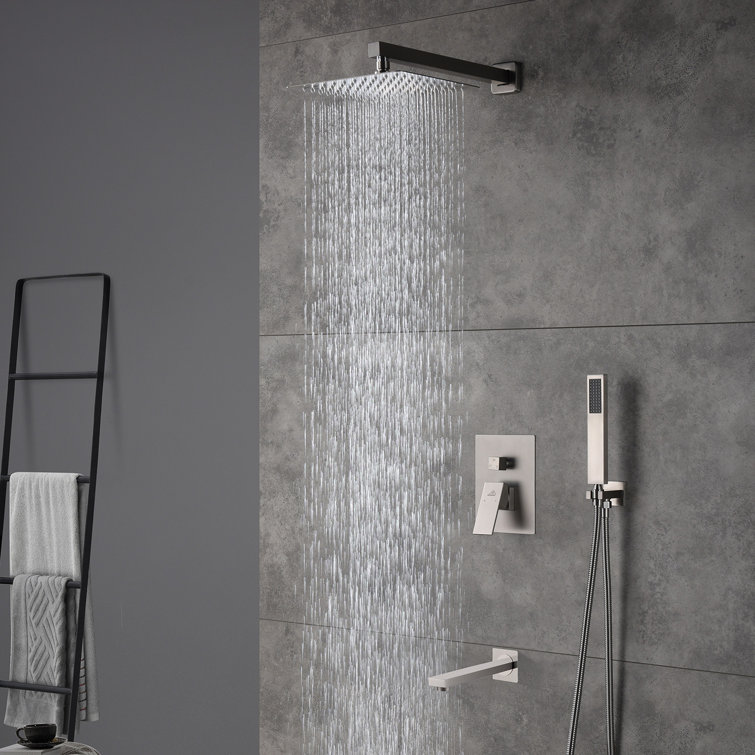 Brushed Nickel Square Multi-Head Wall Mounted Shower System