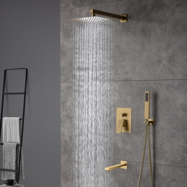Brushed Gold 10 Inch Rain and Handheld Wall Mounted Shower System