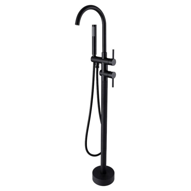 Matte Black Brass Freestanding Tub Filler with Handheld Shower