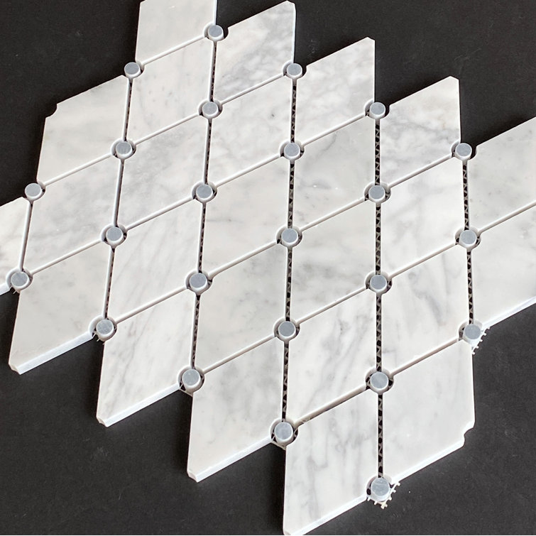 White Carrara and Dark Gray Marble Mosaic Tile Sheet