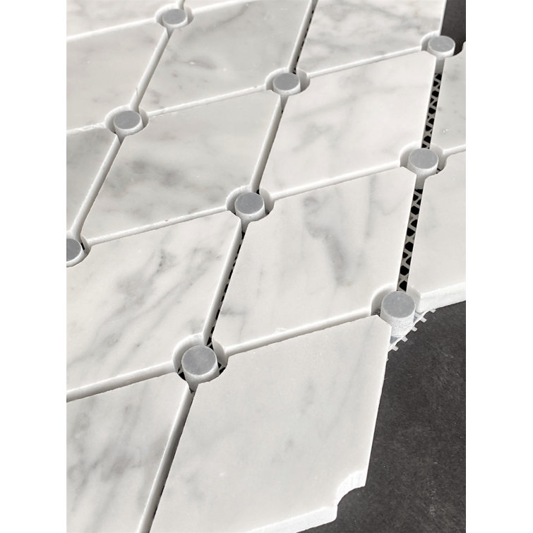 White Carrara and Dark Gray Marble Mosaic Tile Sheet
