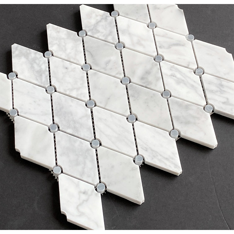 White Carrara and Dark Gray Marble Mosaic Tile Sheet