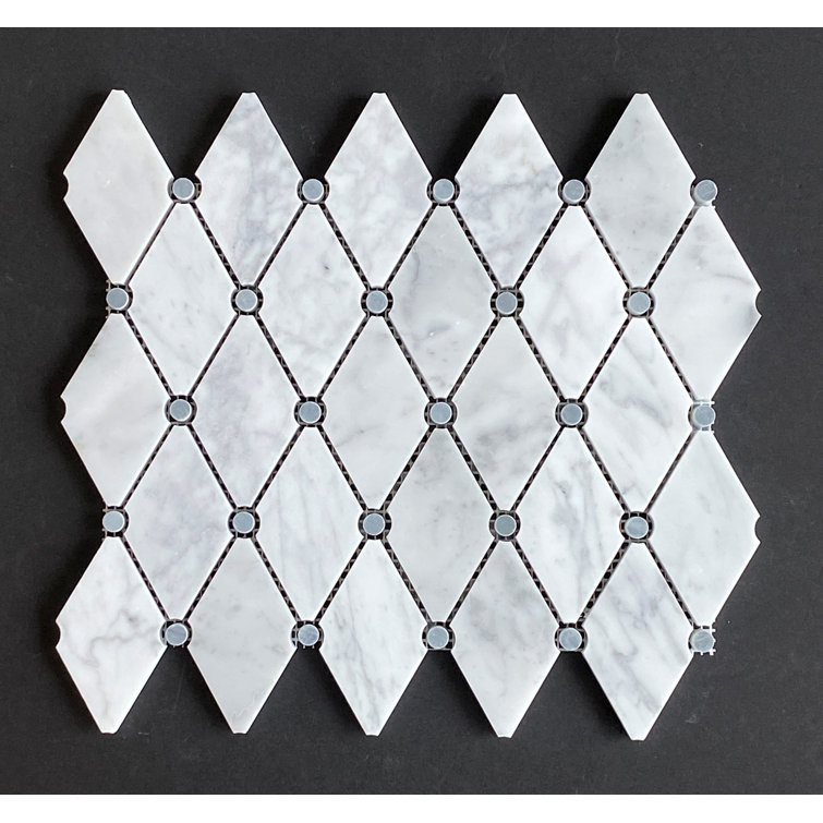 White Carrara and Dark Gray Marble Mosaic Tile Sheet