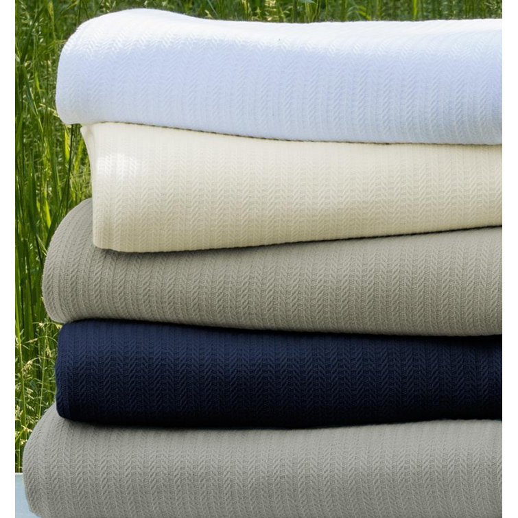 Cozy Ivory Striped Twin-Sized Cotton Knit Blanket