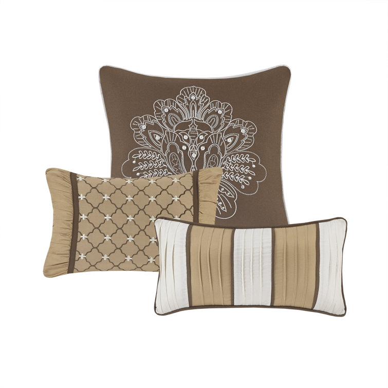 Full Brown Reversible Jacquard Coverlet Set with Shams and Pillows
