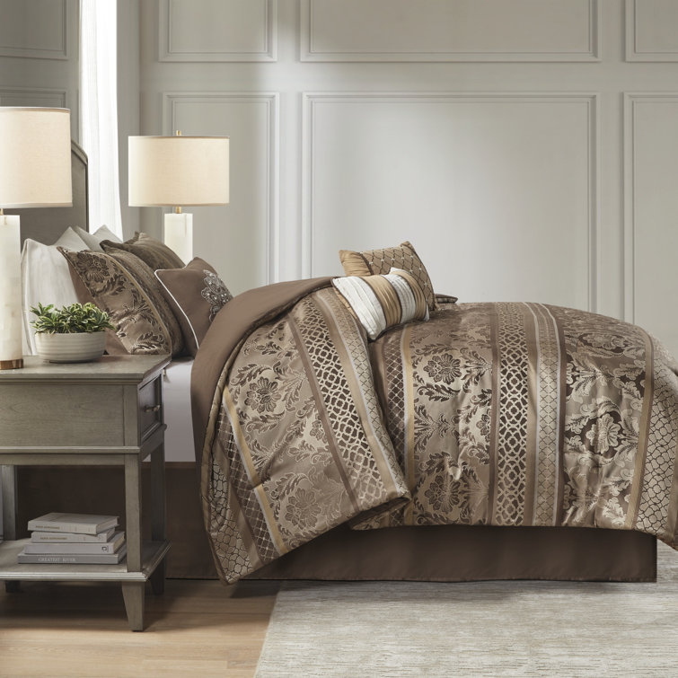Bellagio Brown and Gold Jacquard King Comforter Set
