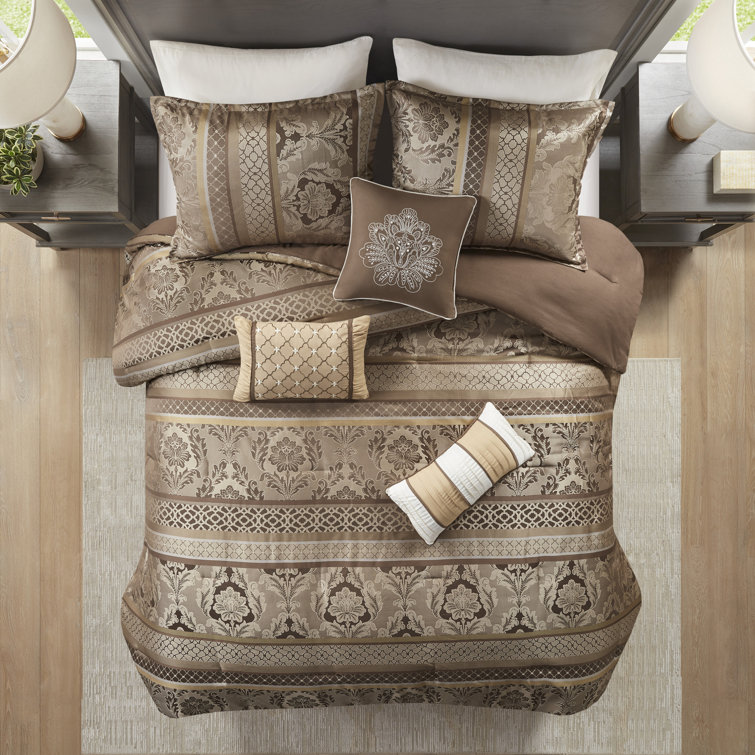 Bellagio Brown and Gold Jacquard King Comforter Set
