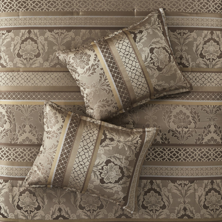Bellagio Brown and Gold Jacquard King Comforter Set