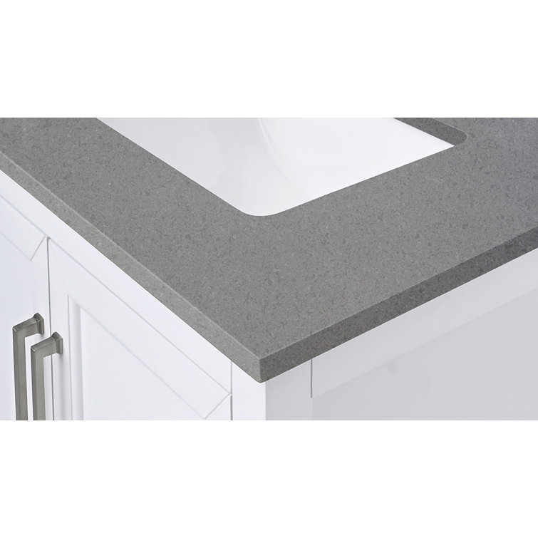 31'' Gray Quartz Single Bathroom Vanity Top with White Sink