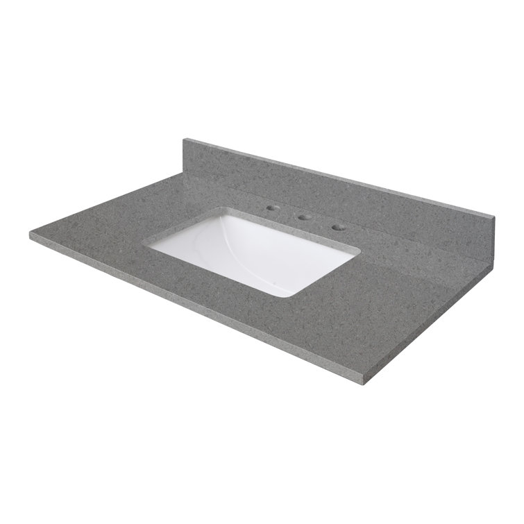 37'' Matte Gray Quartz Single Bathroom Vanity Top with Sink