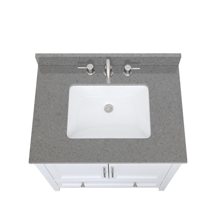 31'' Gray Quartz Single Bathroom Vanity Top with White Sink