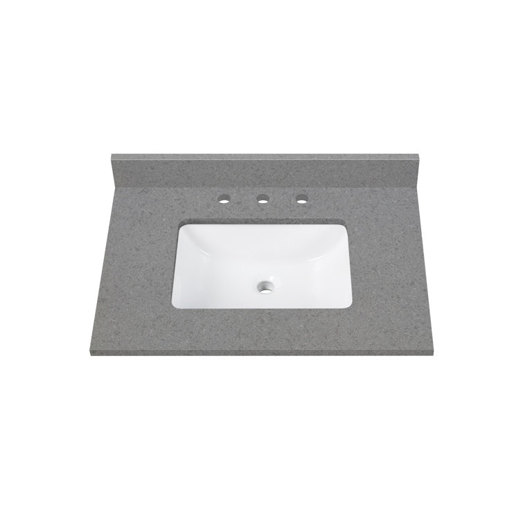 31'' Gray Quartz Single Bathroom Vanity Top with White Sink